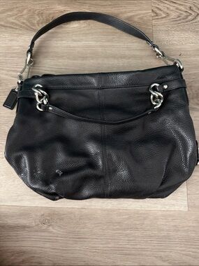 Coach Black Leather Shoulder Bag with Chain Accents